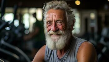 AI generated Older man embracing fitness at the gym, images of senior citizens photo