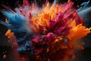 AI generated Colorful revelry party popper holi surprise, holi festival image download photo