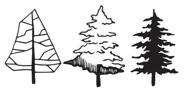 set of Christmas trees, fir, hand drawing, frontal view. architectural ink drawing, vector. vector