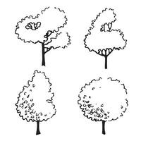 set of trees, hand drawing, frontal view. architectural ink drawing, vector. vector