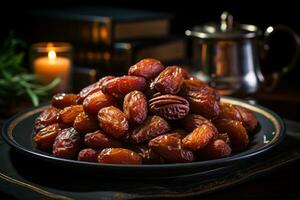 AI generated Exquisite display of dates highlighting ramadan elegance, eid and ramadan images photo