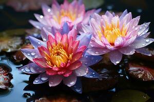 AI generated Vibrant pond symphony with surrounding flowers, spring session photos