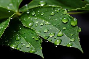 AI generated A dewy leaf signifies the crucial role of water in sustaining life, earth friendly images photo