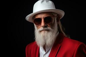 AI generated Older man with beard sporting suit and shades, active seniors lifestyle images photo