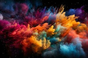 AI generated Celebration holi colors as cosmic fireworks, holi festival images hd photo