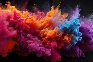 AI generated Holi powder and colorful smoke merge, holi festival image download photo