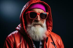 AI generated Attractive aged man in hooded attire, diverse active seniors pictures photo