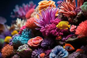 ai generado sumergirse tú mismo en el diverso marina vida de un vibrante coral arrecife, naturaleza conservación fotos