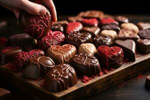 AI generated Dedication and craftsmanship captured in the creation of heart chocolates, engagement, wedding and anniversary image photo