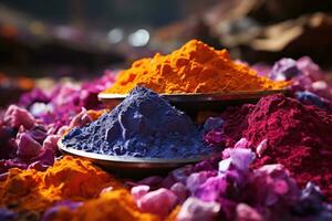 AI generated Holi powders as scattered gems, holi festival image download photo