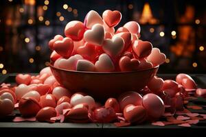 AI generated Heart chocolates frolicking on a trampoline, valentine, dating and love proposal image photo