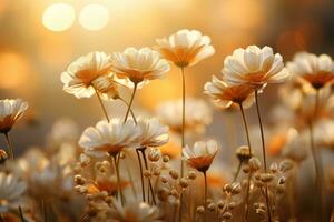 AI generated Sun kissed daisy field offering a tranquil scene, relaxing summer scene photo