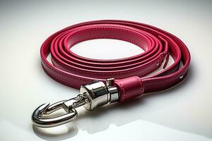 AI generated Photo of a red dog leash with a handle against a white backdrop, pet photography