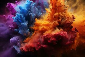 AI generated Vibrant volcano holi fiery colorful display, holi festival images hd photo