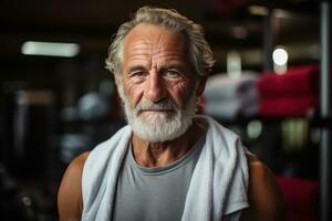 AI generated Senior man with towel, happy active seniors images photo