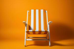 AI generated Empty beach chair captured against a bright orange sky, summer landscape image photo