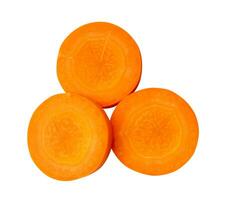 Top view of beautiful orange carrot slices in stack isolated on white background with clipping path photo