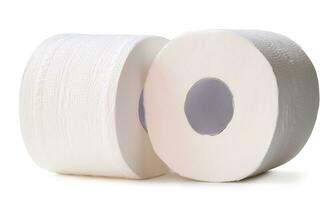 Tissue paper rolls in stack isolated on white background with clipping path photo