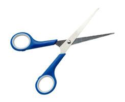 Small multipurpose scissors with blue handle isolated on white background with clipping path photo