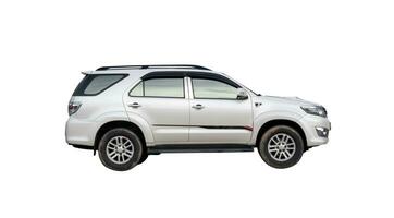 Luxurious white SUV car isolated on white background with clipping path. photo