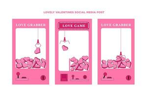 Trendy contemporary social media template with playful claw machine for Valentine's Day promotion theme template in a set for banner, feed, background, card, and ads vector