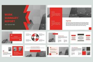 Red and black modern business work report slide presentation template vector