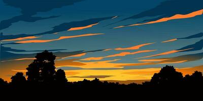 Evening sky background with silhouette of trees vector