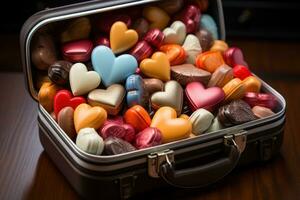 AI generated Heart shaped chocolates a journey of delight, valentine, dating and love proposal image photo