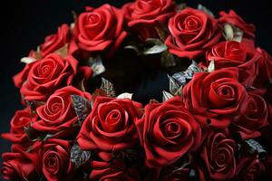 ai generado rojo rosas arreglado en un infinito símbolo, enamorado, Fechado y amor propuesta imagen foto