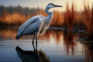 ai generado garza agraciado postura reflejado, primavera sesión fotos