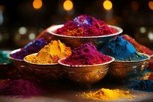 AI generated Holi powders evolving into festive lights, holi festival image download photo