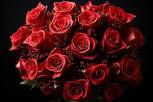 AI generated Red roses arranged in cupid arrow shape, valentine, dating and love proposal image photo