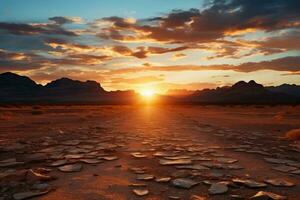 AI generated Sun setting amidst shifting sands, sunrise and sunset wallpaper photo