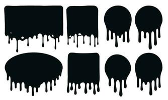 Black dripping frames. Flowing dark fluid or liquid with paint drops. Oil drops leaking from different frames vector