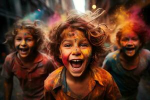 AI generated Smiling faces amidst vibrant colors, holi festival image download photo