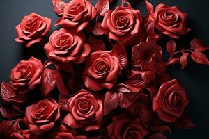 ai generado rojo rosas en un eterno abarcar, enamorado, Fechado y amor propuesta imagen foto