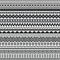 Tribal indian borders. Black white geometric pattern, seamless ethnic print for textile or tattoo, mexican and aztec vector ornament