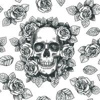 cráneo con flores bosquejo calaveras con rosas gótico obra de arte, repetir gráfico impresión fondo de pantalla, textil textura sin costura vector modelo