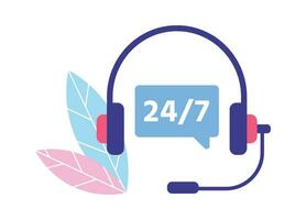 Customer service support. 24 7 personal assistant. Headphones symbol for operator. Consulting clients online vector