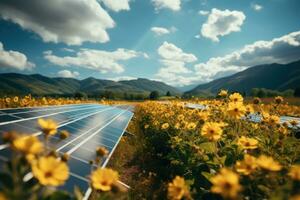 ai generado un simétrico solar poder paisaje, tierra simpático imágenes foto