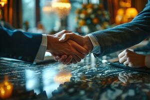 AI generated Business agreement sealed with a handshake, business meeting image photo