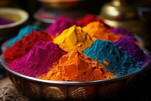 AI generated Crafting a visual feast with holi powder palette, holi festival image download photo