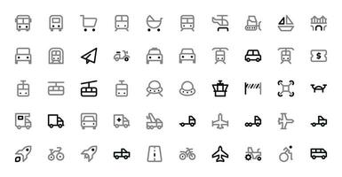 Transport and Travel Icons Set - Vehicles, Adventure, Journey Vector Graphics