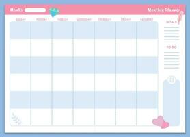 Monthly planner template. Printable organizer and schedule with notes and week days. Goals and to do section. vector