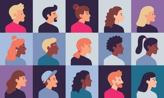 Profile portraits. Avatars female and male, woman and man, vector