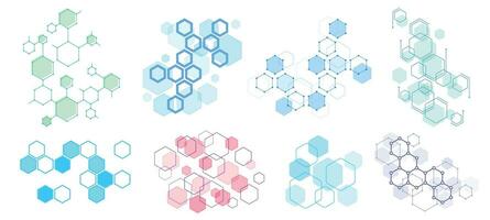 Abstract hexagonal structure. Futuristic composition, geometric hexagon network structures and honeycomb vector illustration set