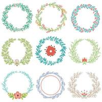 Floral ornament wreaths. Branches with leaves circle frame, laurel wreath and decor plants ornamental round frames vector set.