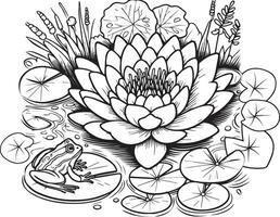 Flowers coloring pages, and book, Vector waterlily sketch of, Hand drawn waterlily, botanical leaf bud illustration engraved ink art style. waterlily sketch. water lily bouquetdrawing