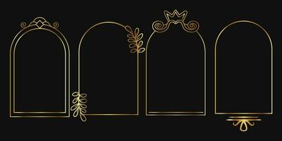 Metal frames, UI elements with exquisite decoration. Gold metal Frames of arc shapes, frames for games medieval style for name and avatars vector