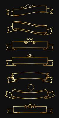 Metal frames, UI elements with exquisite decoration. Gold metal Frames of various shapes, frames for name for games medieval style. Ribbon frame collection